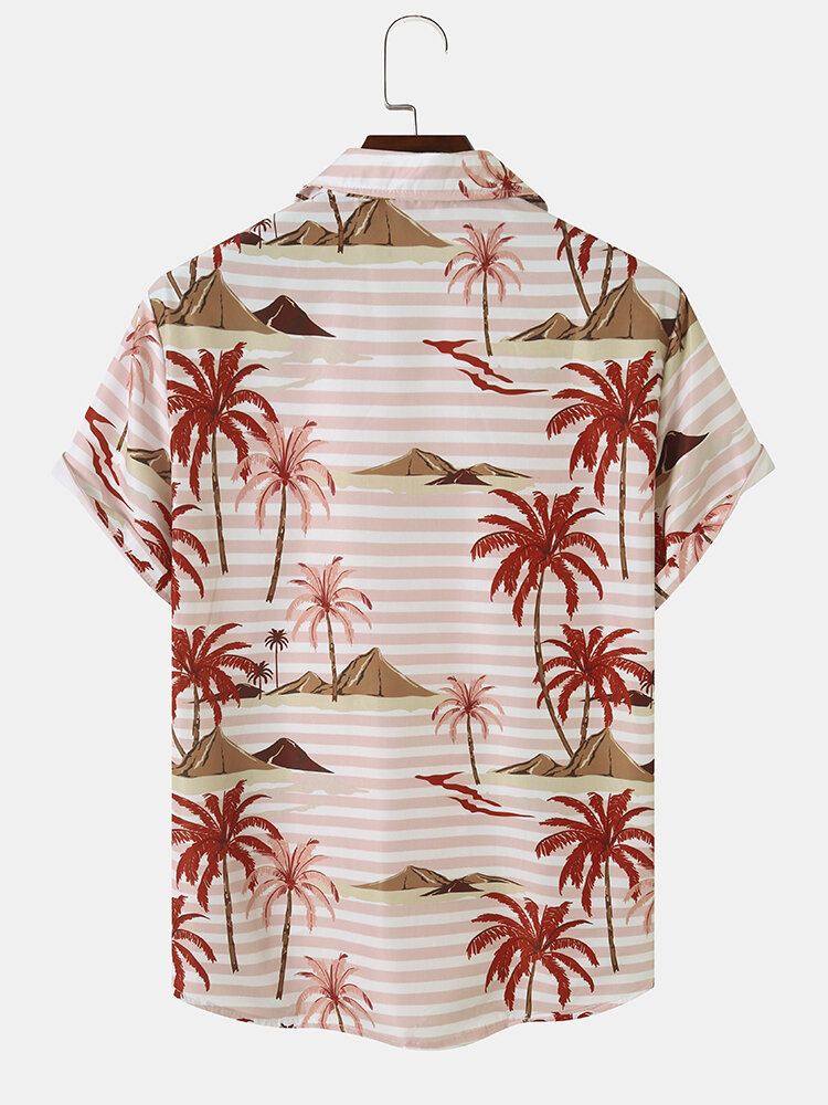 Heren Gestreepte Strandkleding Met Landschapsprint Zacht Comfortabel Ademend Alle Bijpassende Shirts