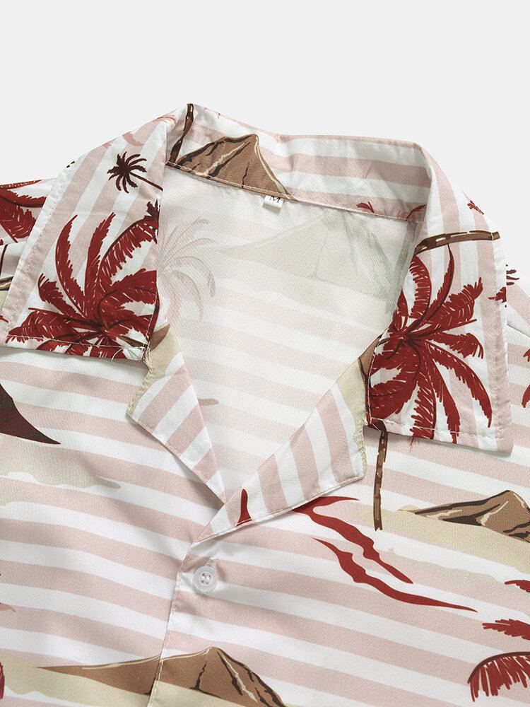 Heren Gestreepte Strandkleding Met Landschapsprint Zacht Comfortabel Ademend Alle Bijpassende Shirts