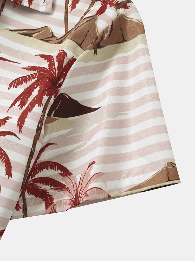 Heren Gestreepte Strandkleding Met Landschapsprint Zacht Comfortabel Ademend Alle Bijpassende Shirts