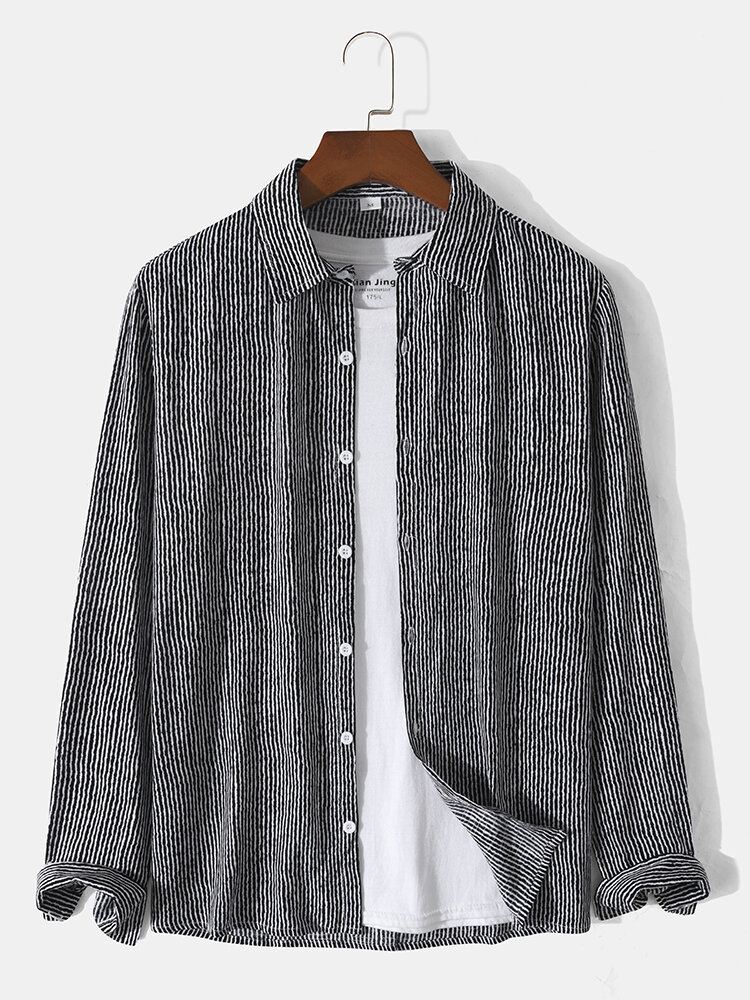 Heren Katoenen Krijtstreep Button-up Revers Shirt Met Lange Mouwen