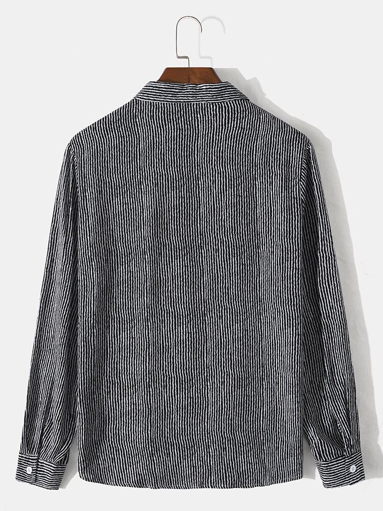Heren Katoenen Krijtstreep Button-up Revers Shirt Met Lange Mouwen