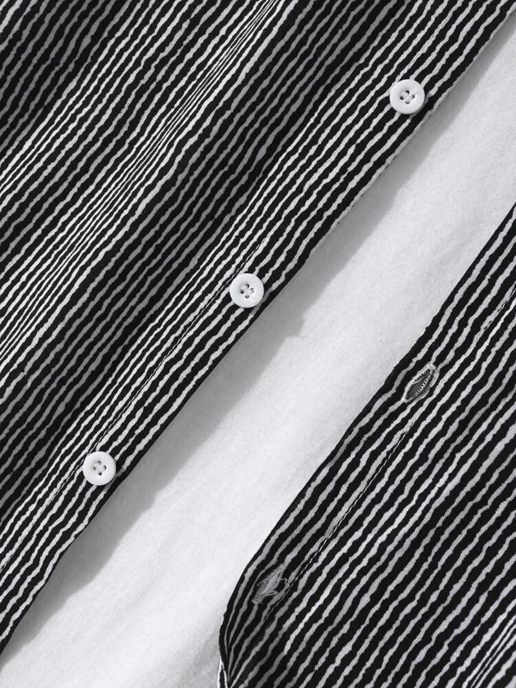 Heren Katoenen Krijtstreep Button-up Revers Shirt Met Lange Mouwen