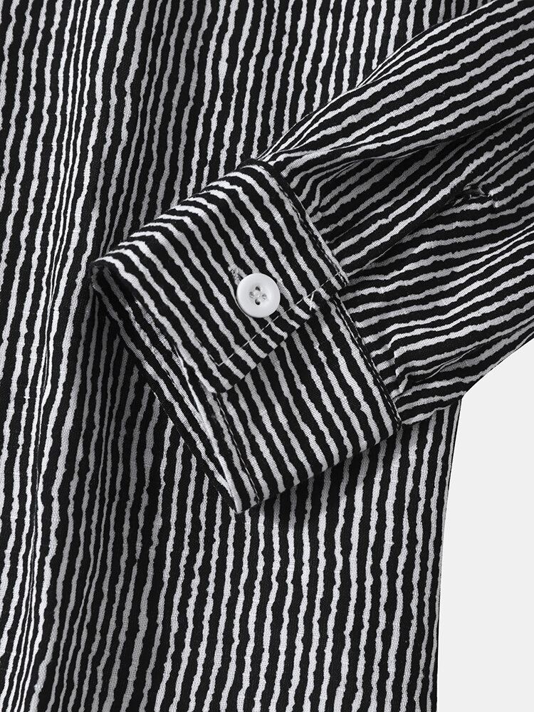 Heren Katoenen Krijtstreep Button-up Revers Shirt Met Lange Mouwen