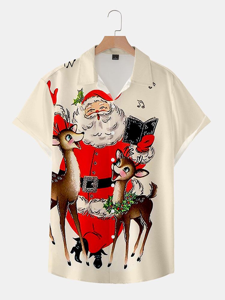 Heren Kerst Kerstman Reverskraag Casual Shirts Met Korte Mouwen
