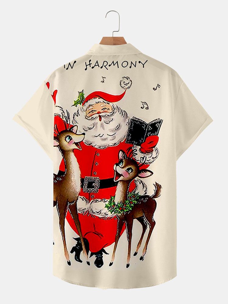 Heren Kerst Kerstman Reverskraag Casual Shirts Met Korte Mouwen