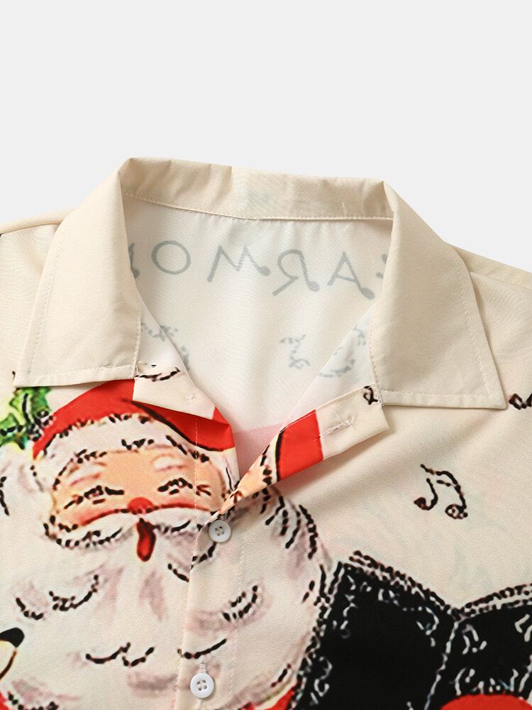 Heren Kerst Kerstman Reverskraag Casual Shirts Met Korte Mouwen