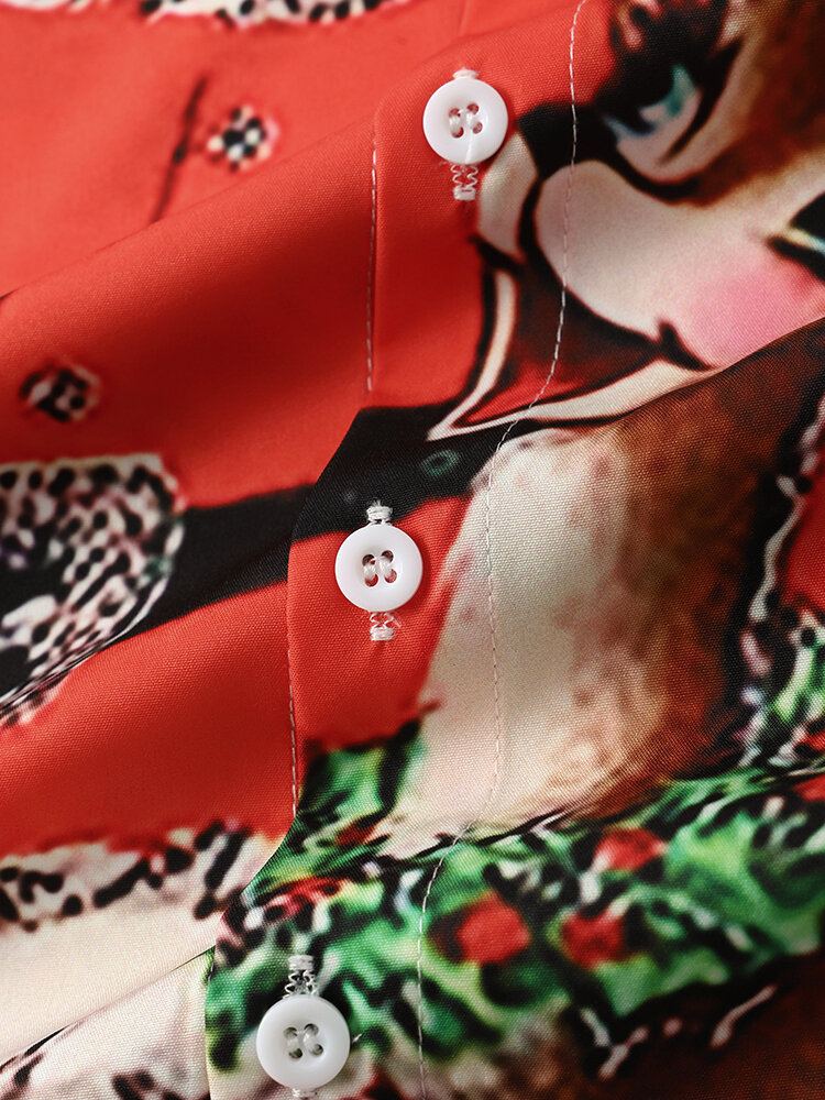 Heren Kerst Kerstman Reverskraag Casual Shirts Met Korte Mouwen