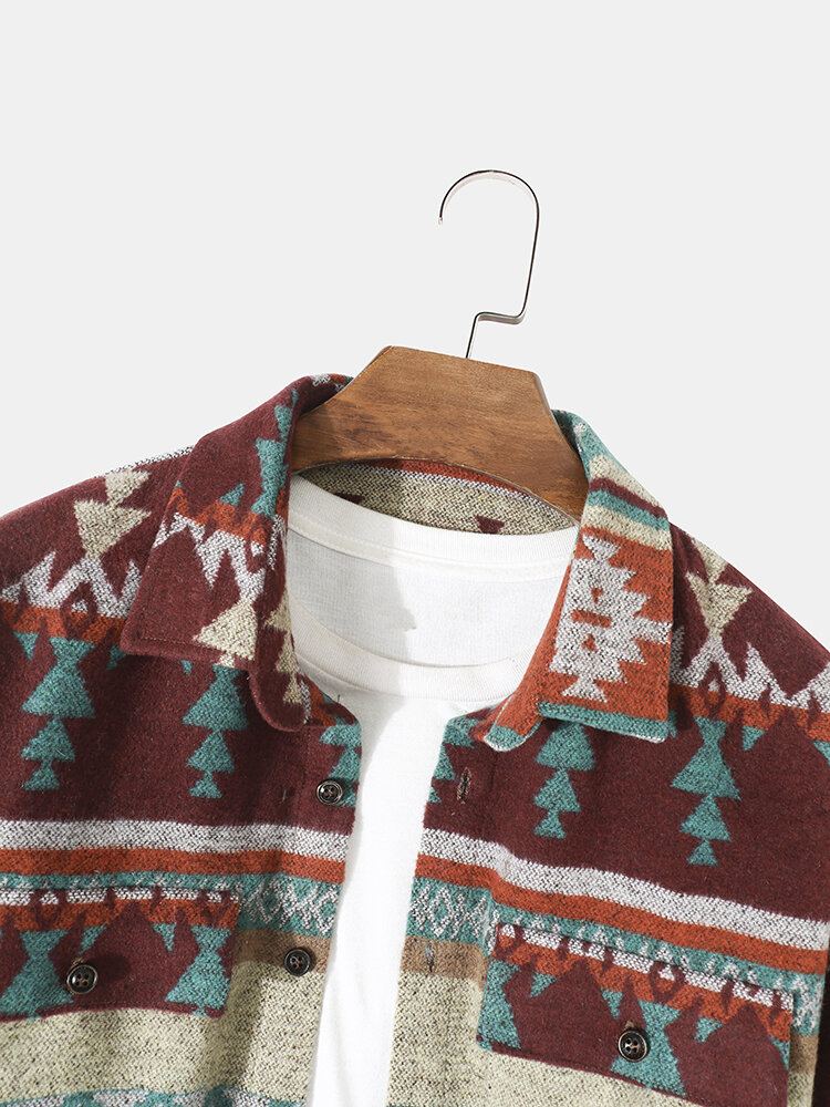 Heren Kerstborstzakken Knoop Casual Reversoverhemden Met Lange Mouwen