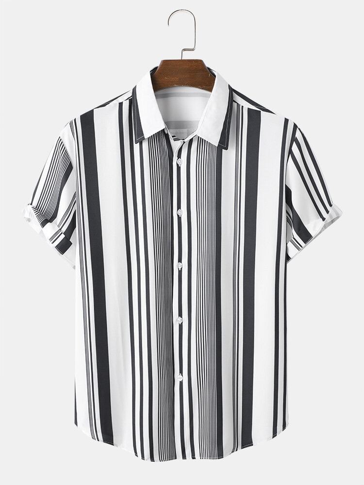 Heren Multi Gestreepte Grafische Zachte Gebogen Zoom Comfortabele Ademende Shirts