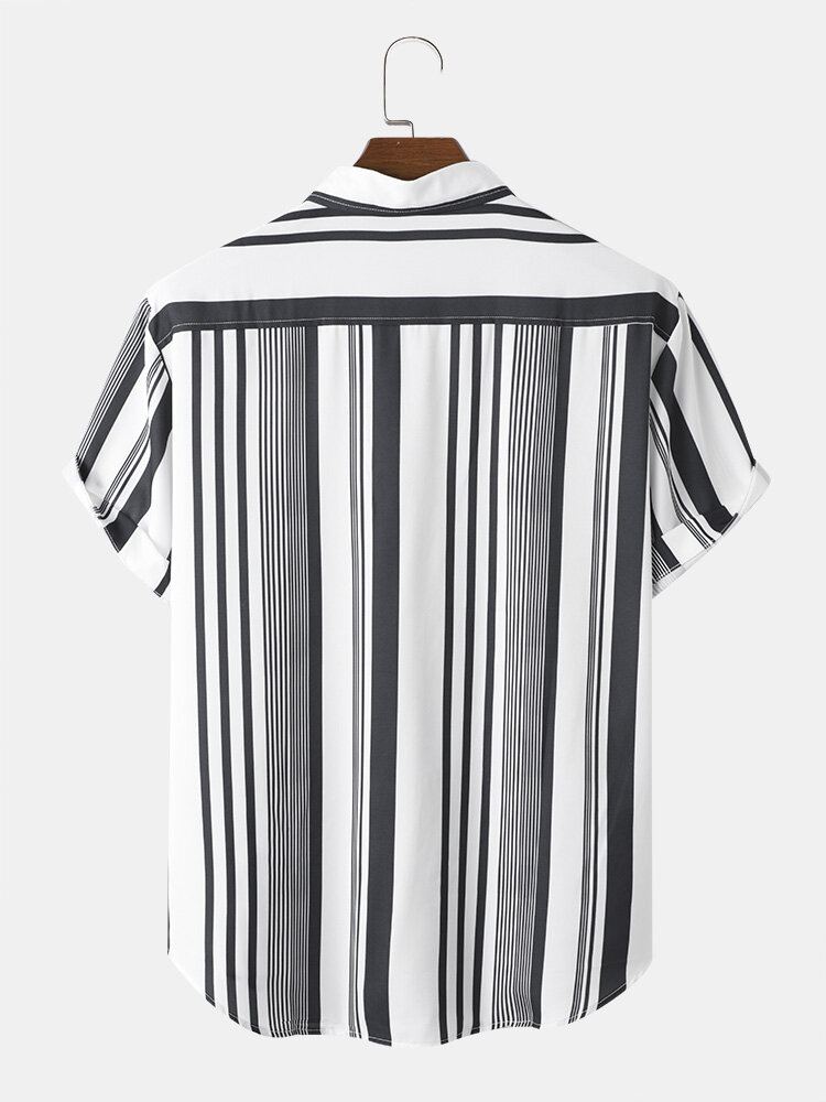 Heren Multi Gestreepte Grafische Zachte Gebogen Zoom Comfortabele Ademende Shirts