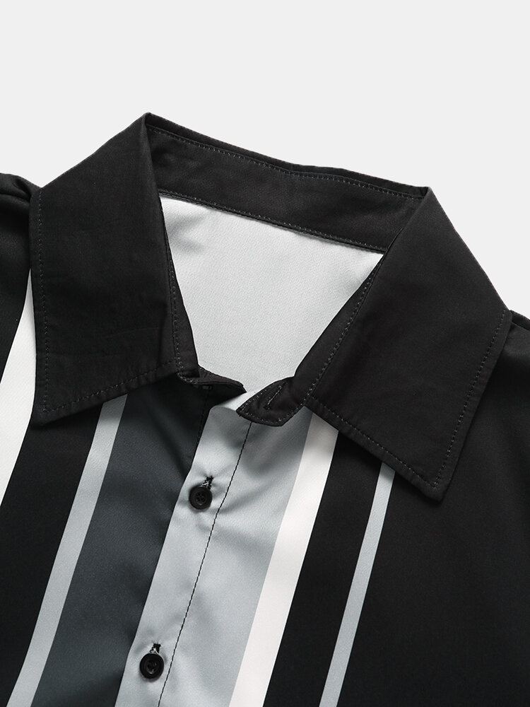 Heren Onregelmatige Gestreepte Print Korte Mouwen Zoom Manchet Reverskraag Gezellige Casual Shirts