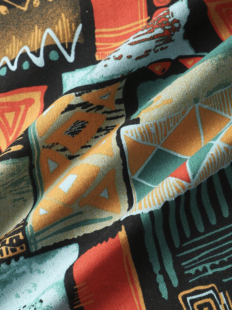 Heren Overhemden Met Kleurrijke Geometrische Print En Etnische Stijl Met Korte Mouwen