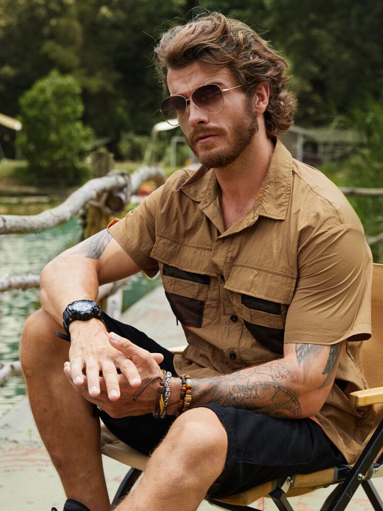 Heren Patched Utility Multi Pocket Graceful Leisure Alle Matched Shirts