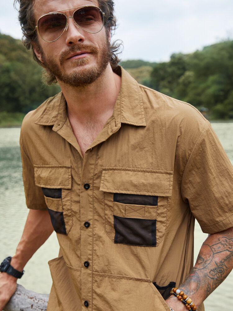 Heren Patched Utility Multi Pocket Graceful Leisure Alle Matched Shirts