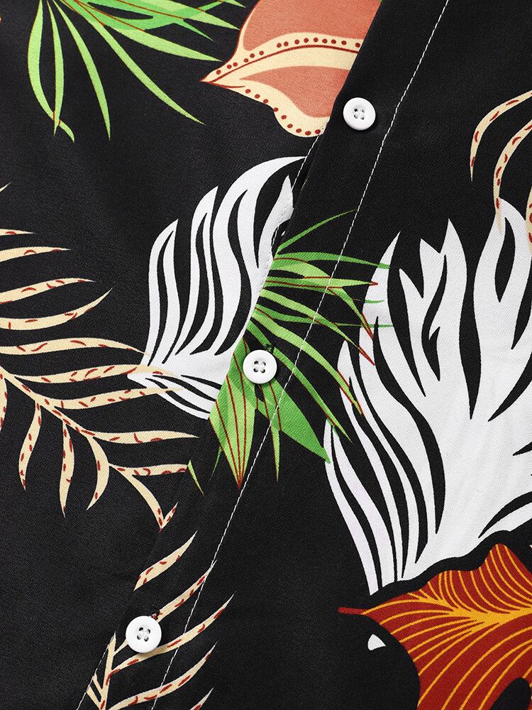 Heren Vintage Tropical Leaf Multi Color Alle Matched Casual Shirts Met Korte Mouwen