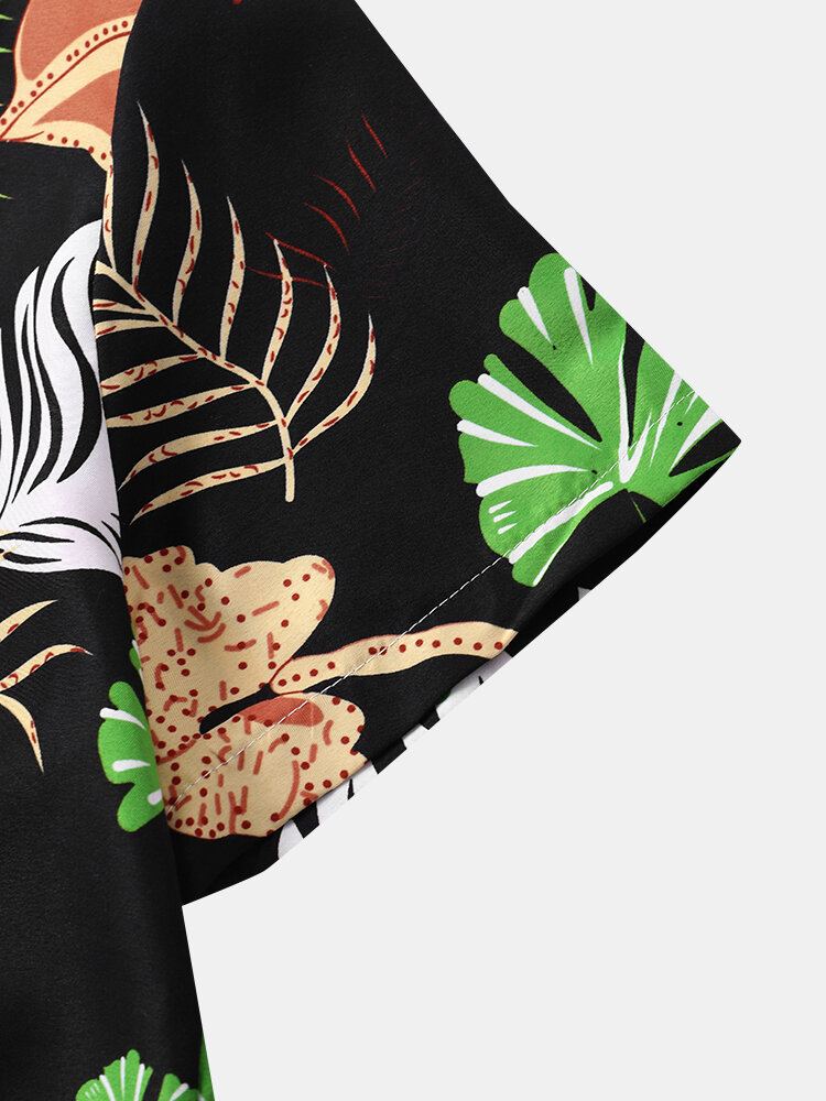 Heren Vintage Tropical Leaf Multi Color Alle Matched Casual Shirts Met Korte Mouwen