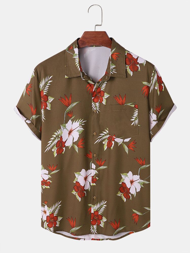Herenoverhemden Met Korte Mouwen Voor Vakantie Met Bloemen En Plantenprint