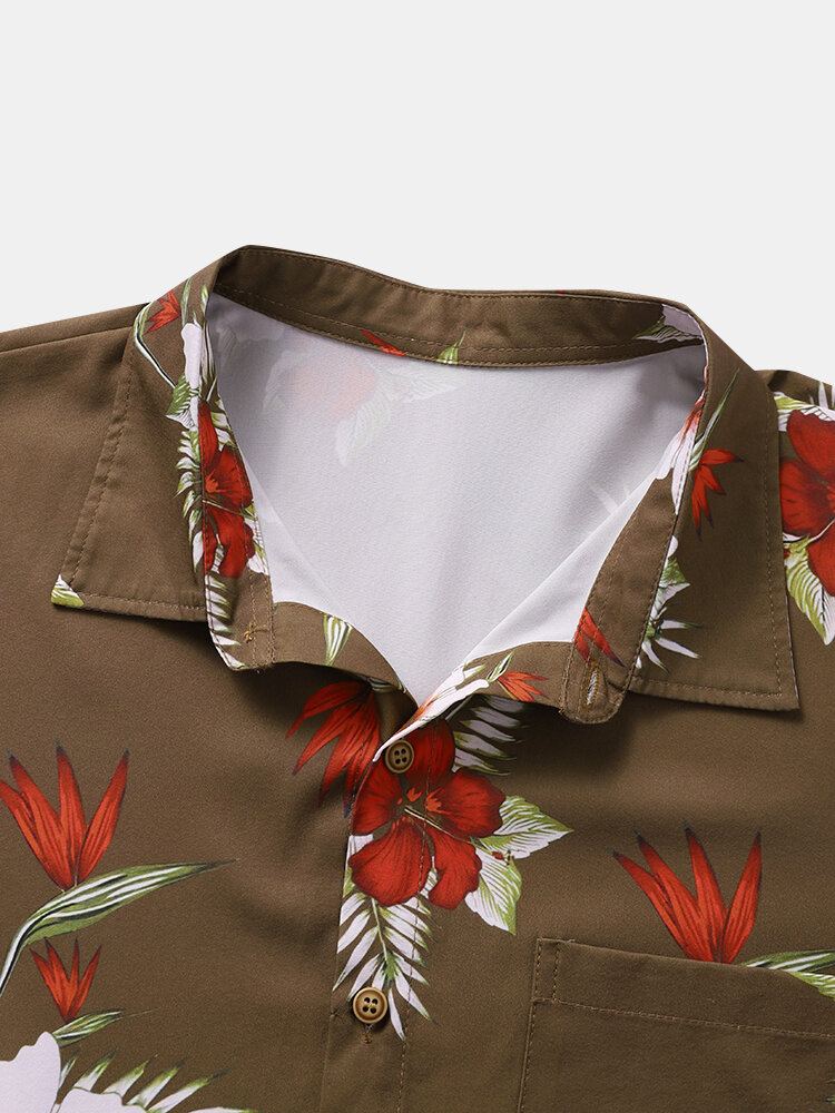 Herenoverhemden Met Korte Mouwen Voor Vakantie Met Bloemen En Plantenprint