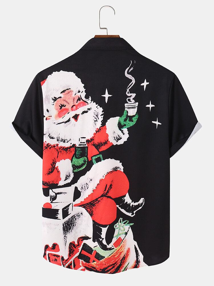 Mannen Kerst Kerstman Reverskraag Korte Mouw Casual Shirts