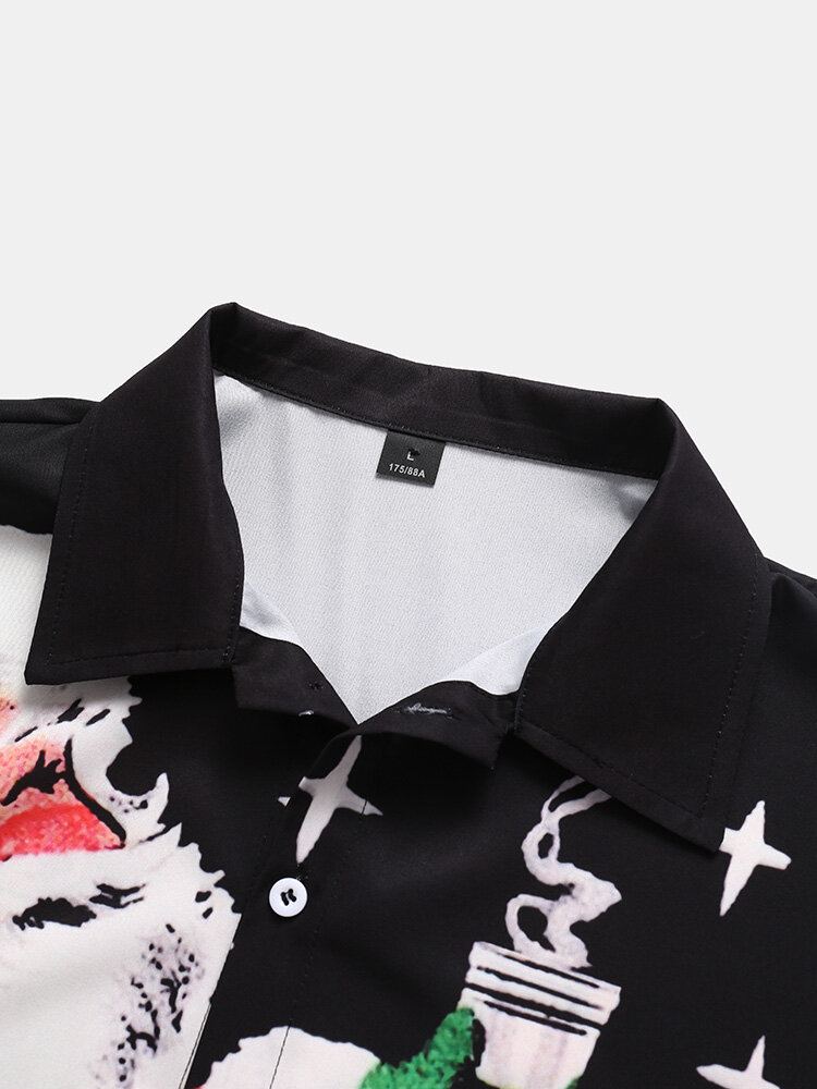 Mannen Kerst Kerstman Reverskraag Korte Mouw Casual Shirts