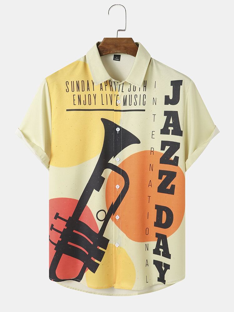 Mannen Slogan Muziekinstrument Print Vakantie Shirts Met Korte Mouwen