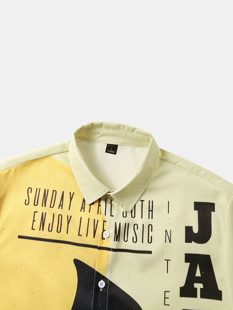 Mannen Slogan Muziekinstrument Print Vakantie Shirts Met Korte Mouwen