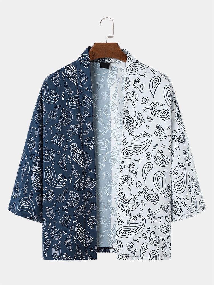 Tweekleurige Paisley-print Met Open Voorkant Voor Heren Losse Kimono