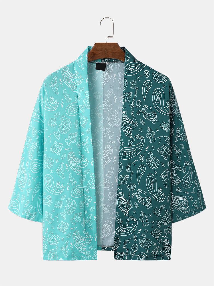 Tweekleurige Paisley-print Met Open Voorkant Voor Heren Losse Kimono