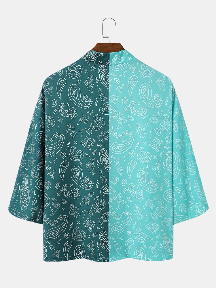 Tweekleurige Paisley-print Met Open Voorkant Voor Heren Losse Kimono