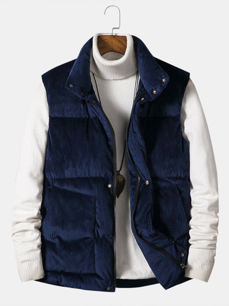 Heren Corduroy Effen Kleur Ritszak Dikker Warm Gewatteerd Gilet