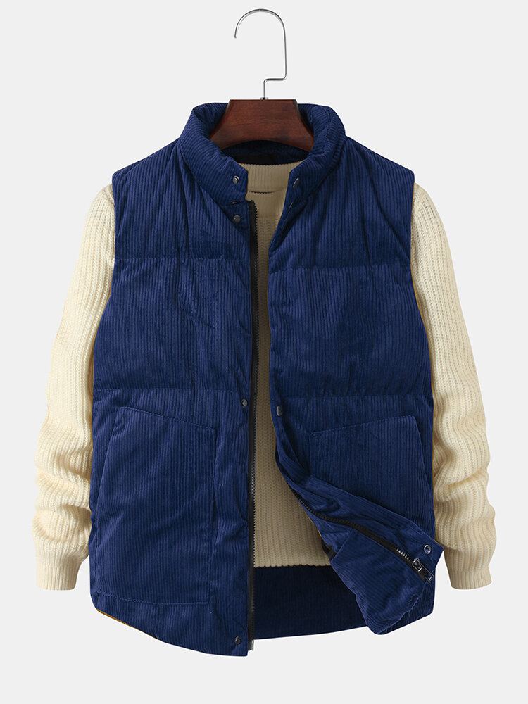 Heren Corduroy Effen Kleur Ritszak Dikker Warm Gewatteerd Gilet