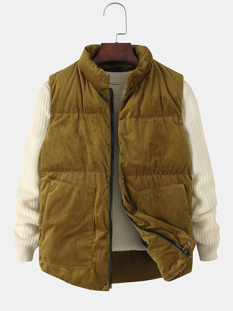Heren Corduroy Effen Kleur Ritszak Dikker Warm Gewatteerd Gilet