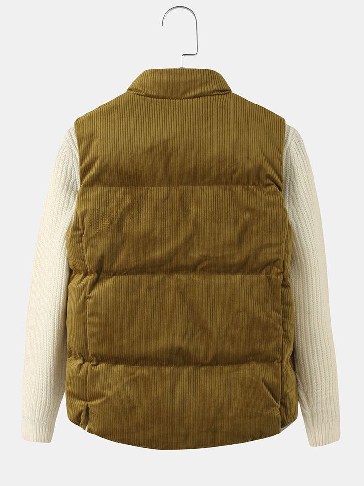 Heren Corduroy Effen Kleur Ritszak Dikker Warm Gewatteerd Gilet