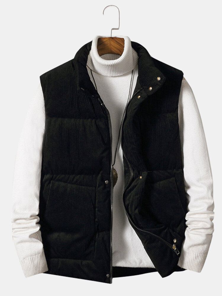 Heren Corduroy Effen Kleur Ritszak Dikker Warm Gewatteerd Gilet
