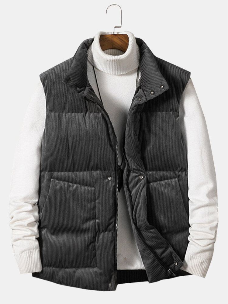 Heren Corduroy Effen Kleur Ritszak Dikker Warm Gewatteerd Gilet