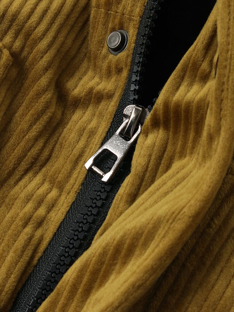 Heren Corduroy Effen Kleur Ritszak Dikker Warm Gewatteerd Gilet