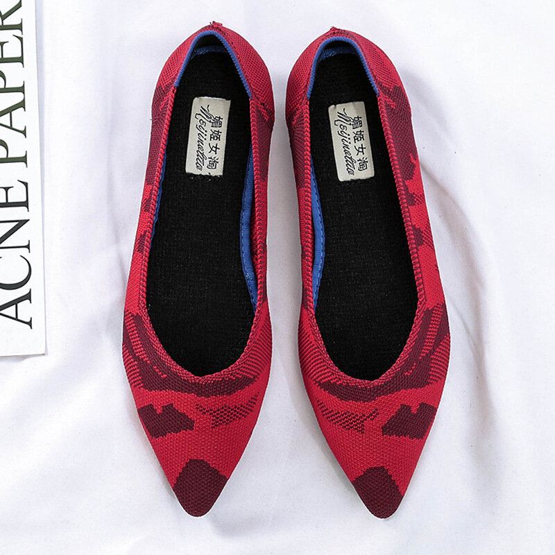 Dames Casual Puntige Gebreide Loafers Met Zachte Zool En Zachte Zool