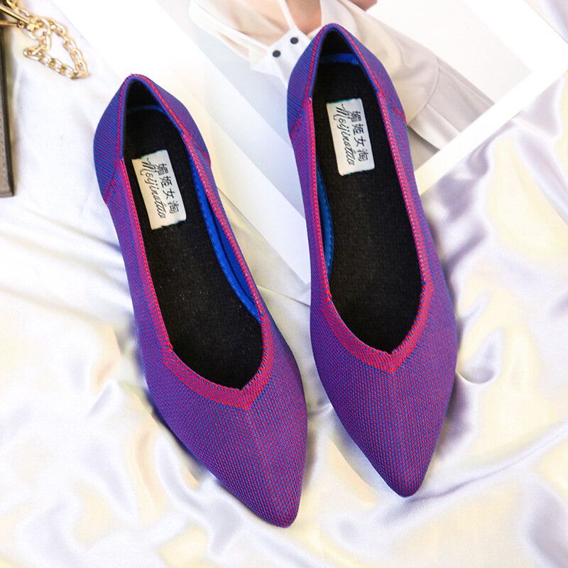 Dames Casual Puntige Gebreide Loafers Met Zachte Zool En Zachte Zool