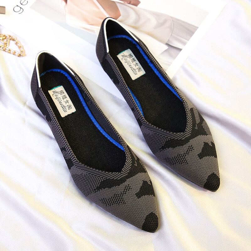 Dames Casual Puntige Gebreide Loafers Met Zachte Zool En Zachte Zool