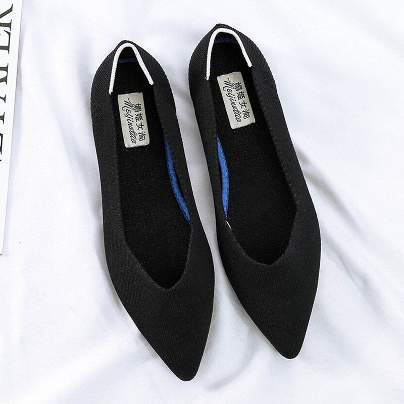 Dames Casual Puntige Gebreide Loafers Met Zachte Zool En Zachte Zool