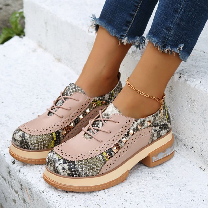 Plus Size Dames Casual Mode Snakeskin Colorblock Oxfords Schoenen