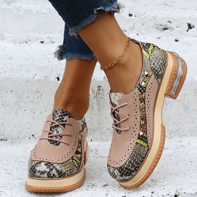 Plus Size Dames Casual Mode Snakeskin Colorblock Oxfords Schoenen