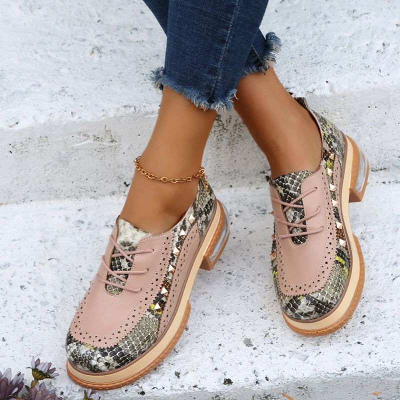 Plus Size Dames Casual Mode Snakeskin Colorblock Oxfords Schoenen