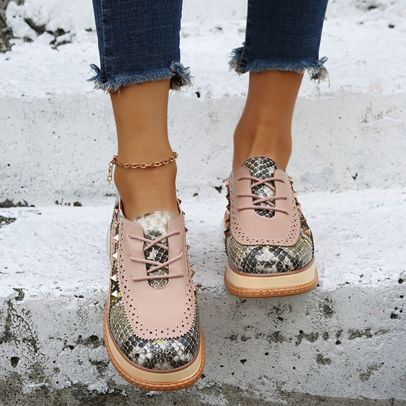 Plus Size Dames Casual Mode Snakeskin Colorblock Oxfords Schoenen