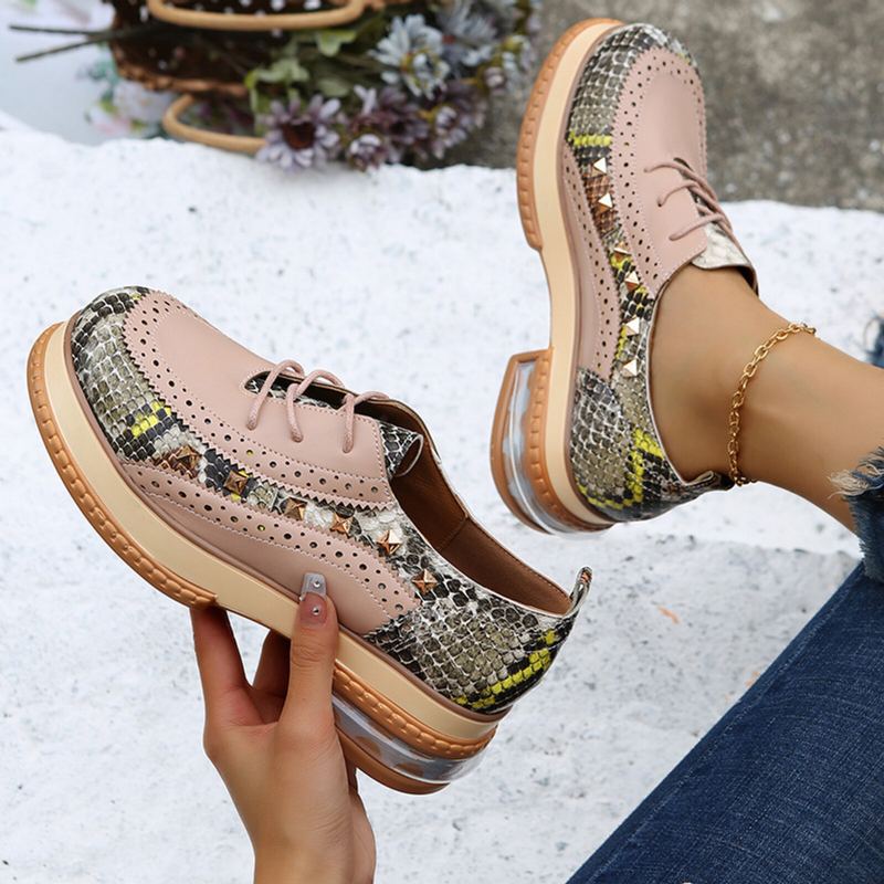 Plus Size Dames Casual Mode Snakeskin Colorblock Oxfords Schoenen