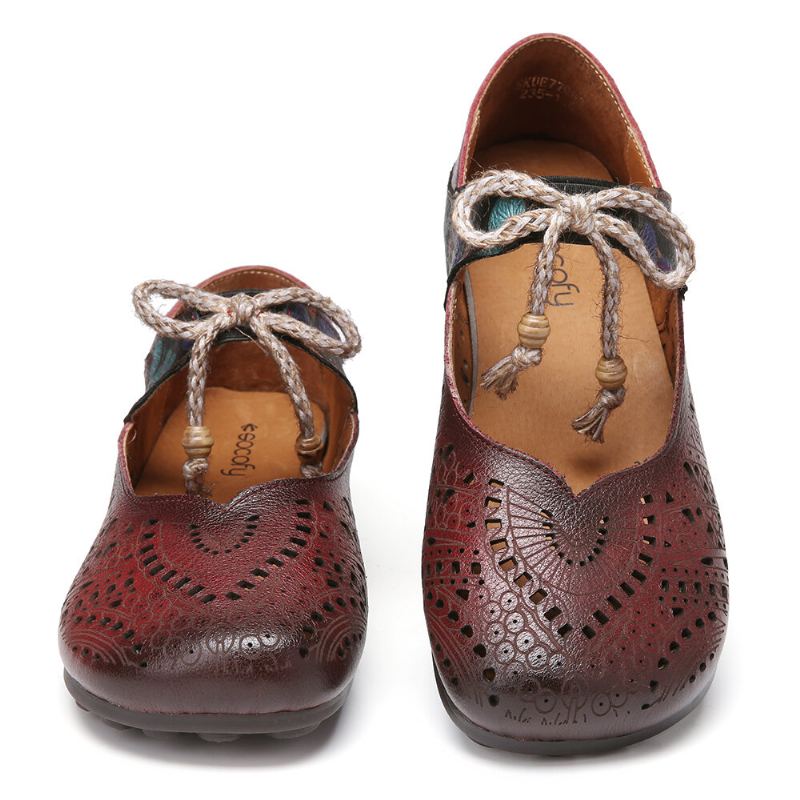 Retro Holle Bloemen Zachte Zool Knoop Ronde Neus Enkelband Platte Schoenen