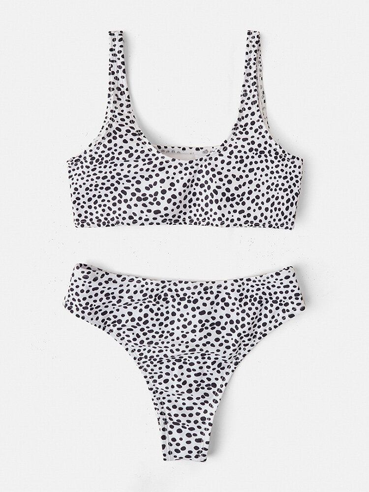 Dames Leopard Brede Schouderbanden Badpak Backless Bikini