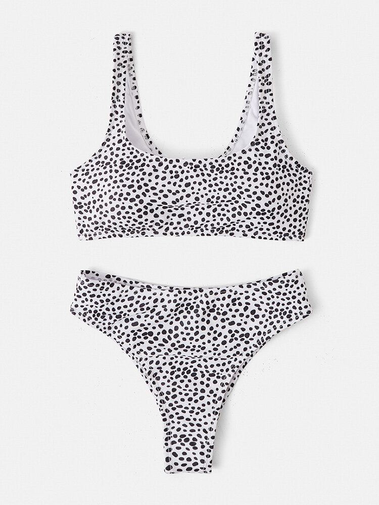 Dames Leopard Brede Schouderbanden Badpak Backless Bikini