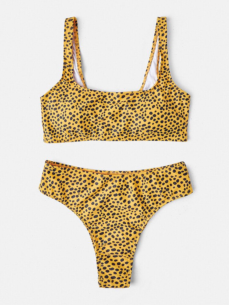 Dames Leopard Brede Schouderbanden Badpak Backless Bikini