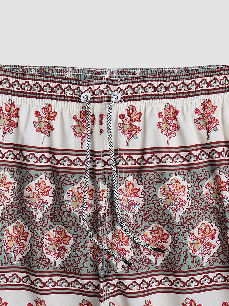 Heren Bloemenprint Vintage Stijl Gezellige Korte Lichtgewicht Dunne Board Shorts